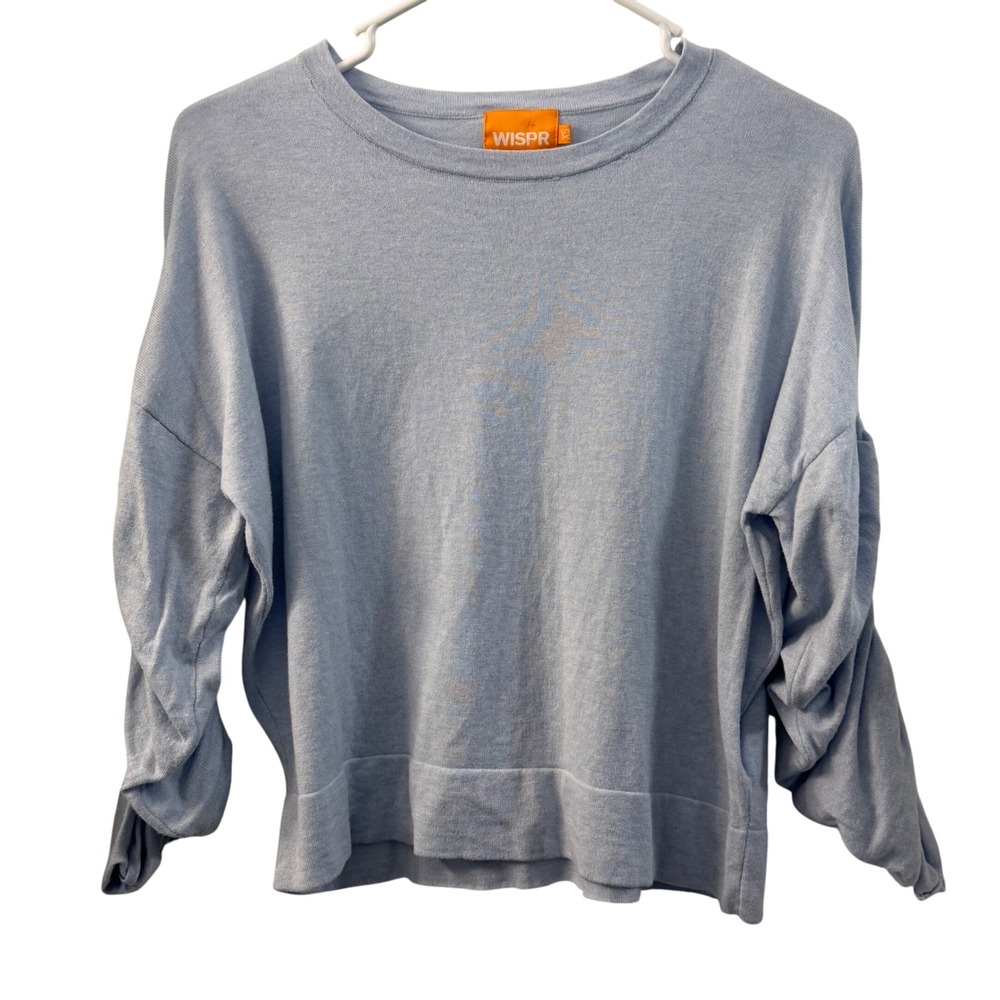 WISPR‎ Womens Light Blue Ruched Sleeve Cropped Sweater Top Size XS Cotton Blend